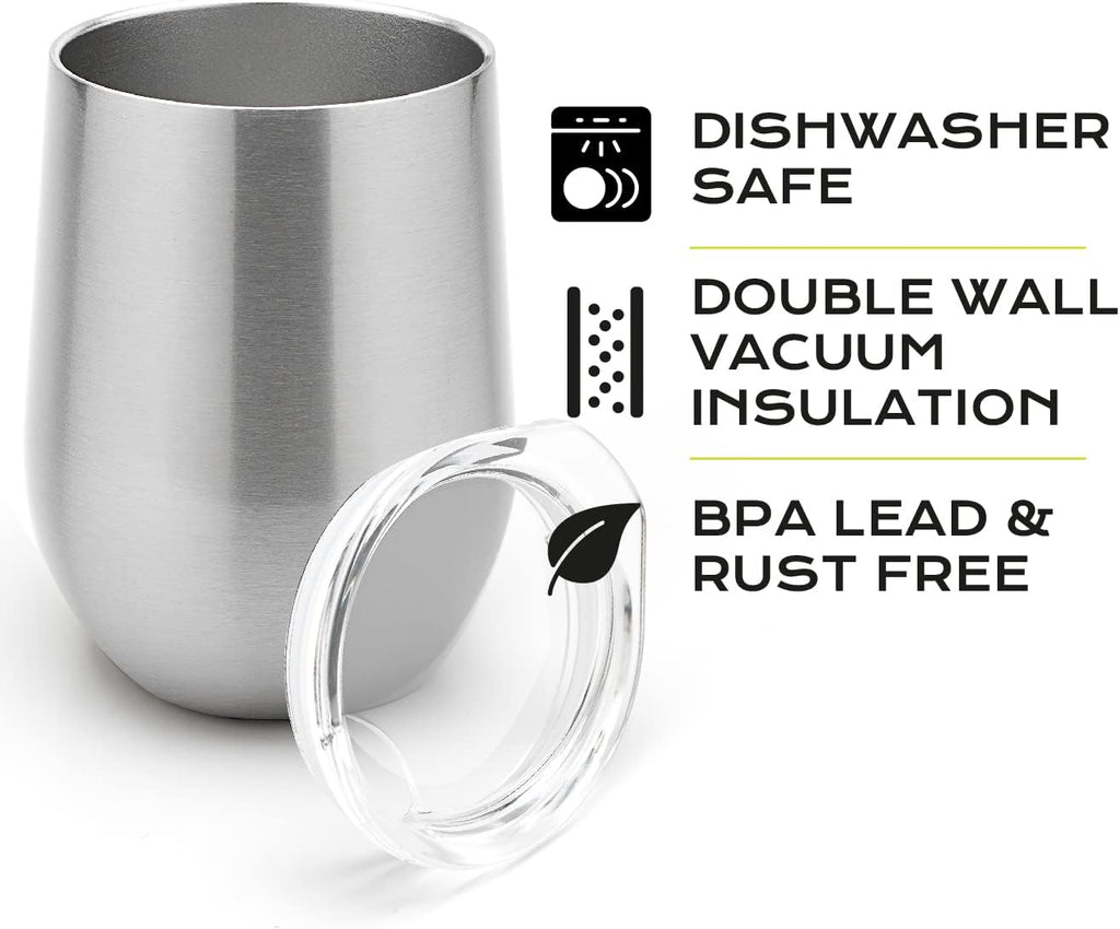 BALIBETOV 5 pcs large Yerba Mate Cup and Bombilla Kit, Includes one 12 oz Yerba Mate Gourd with Lid, Two Bombillas Mate Straw and one cleaning brush | Stainless steel | Double Walled