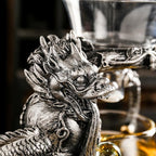 Glass Teapot Set with Infuser Semi Automatic Dragon Tea Set with 6 Small Cups (silver dragon)