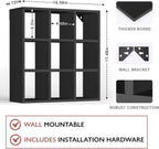 Helsin 9 Grid Vintage Coffee Mug Display Rack, 16inch Wall Mounted Wooden Curio Shadow Box Shelf, Cup Floating Shelves Display and Organizer (Black)