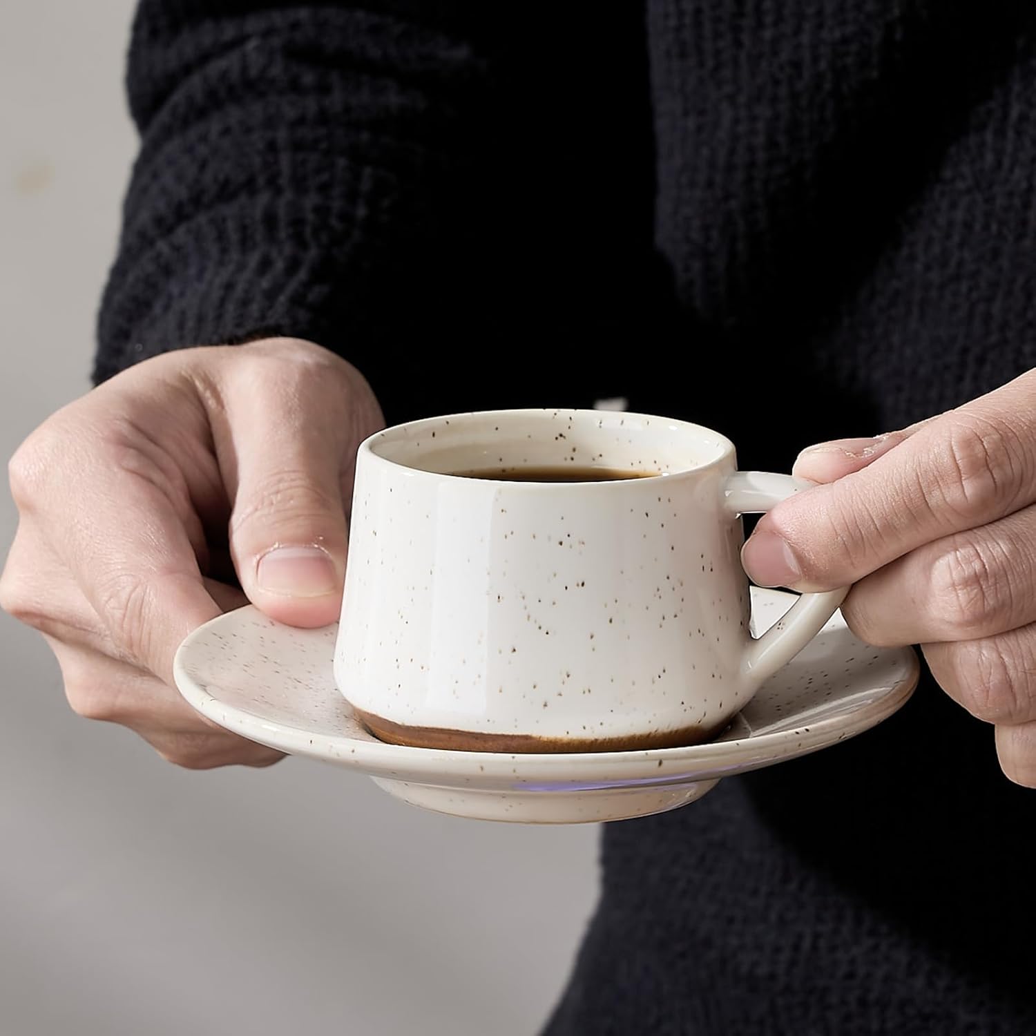 SIDUCAL Stackable Cappuccino Cup Set of 6 [4 oz] Ceramic Coffee Cups with Saucers and Cup Holder,Microwave/Dishwasher Safe,Espresso Demitasse Cups(White)