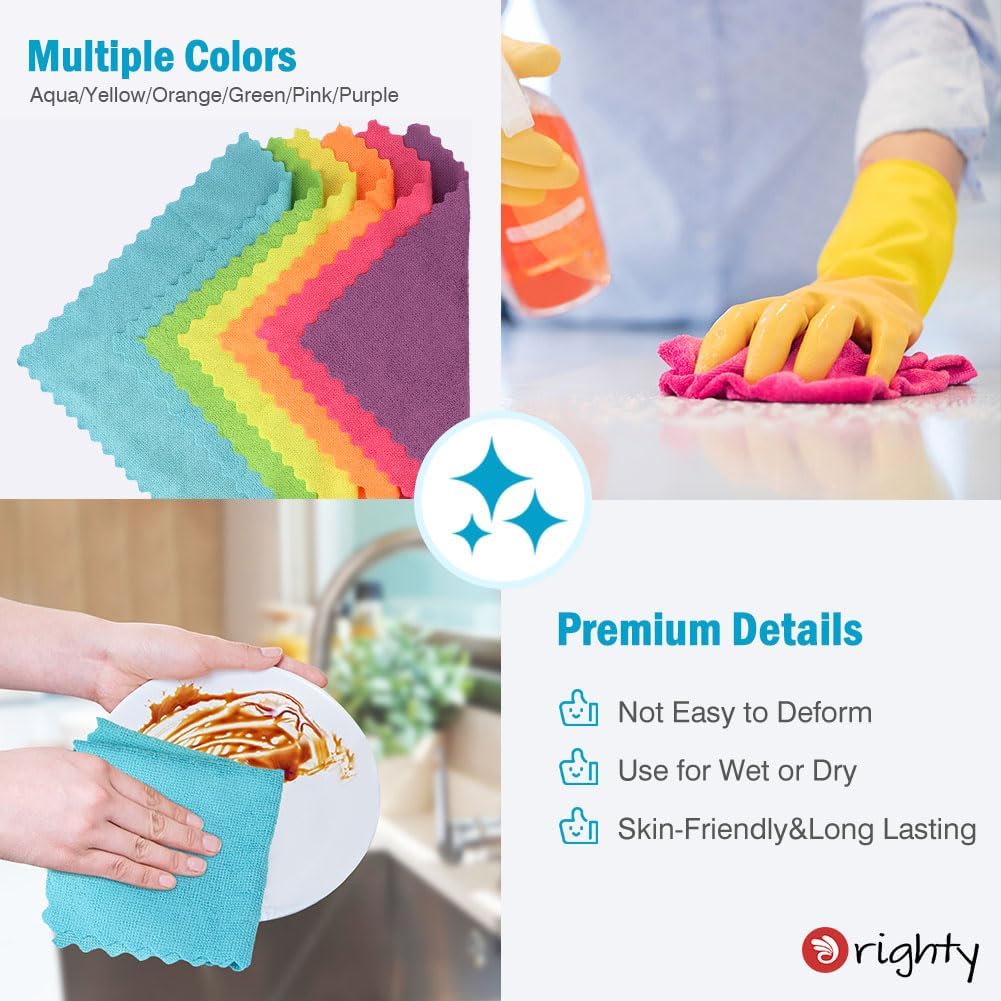 Orighty Microfiber Cleaning Cloths, Pack of 150, Highly Absorbent Cleaning Supplies, Lint Free Cloths for Multiple-use, Powerful Dust Removal Clean Rags for House, Kitchen, Car Care(12x12 inch)