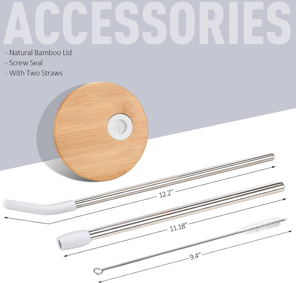 Kodrine 40 oz Glass Tumbler with Handle, Iced Coffee Tumbler with Straw and Bamboo Lid, Glass Drinking Cup with Silicone Sleeve Time Marker, Water Bottle Dishwasher Safe, Cup Holder Friendly, White