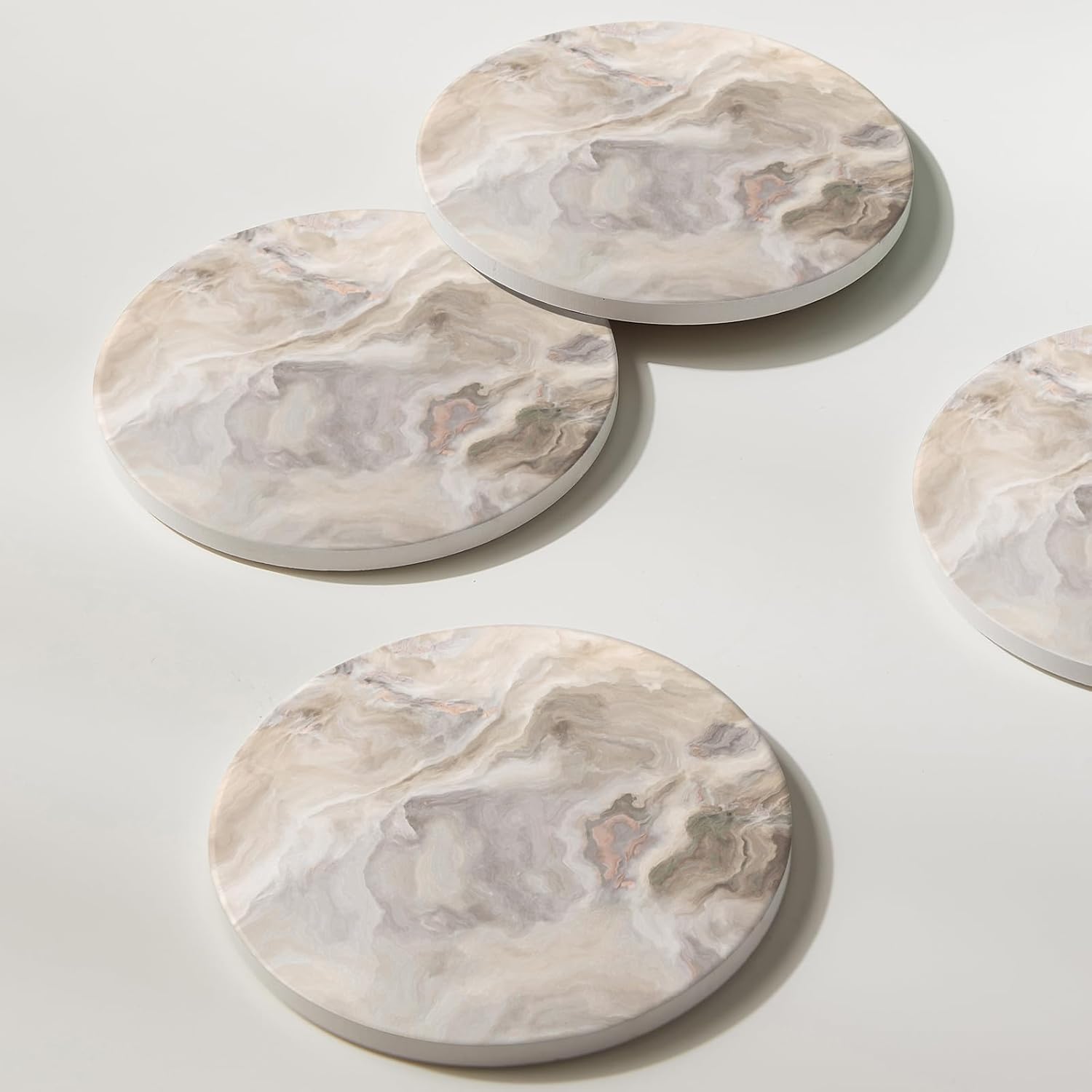 Set of 6 Abstract Marble Coasters with Holder, Absorbent Ceramic Coasters for Drinks, Coasters with Cork Backing for Table Protection, Housewarming Gifts for New Home