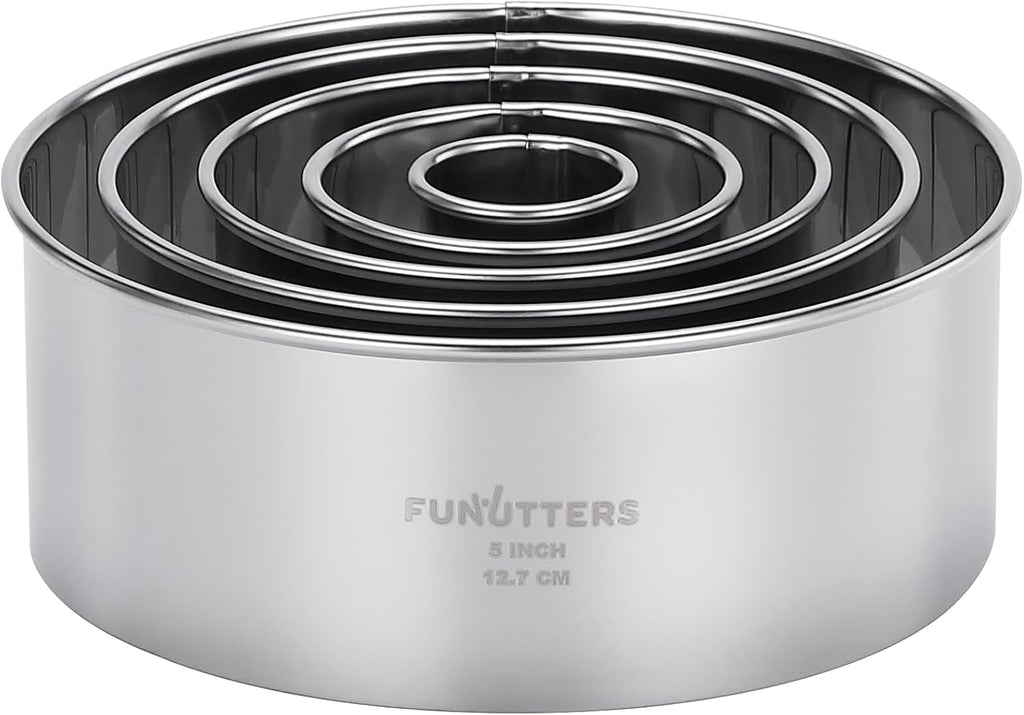 Cookie Cutter Set, 5 Pc. Kit, Measuring 1'', 2'', 3'', 4'' and 5'', Round Metal Baking Rings for Pastry, Biscuits, and Dough Cutting, Heavy Duty and Reusable, Multiple Sizes