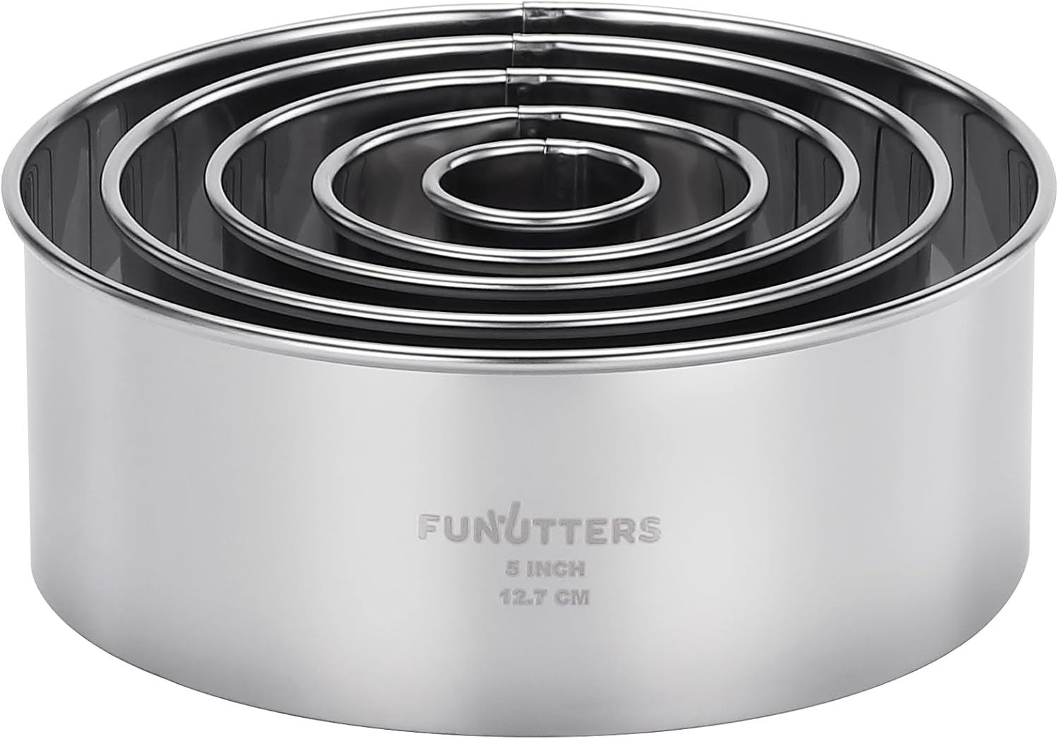 Cookie Cutter Set, 5 Pc. Kit, Measuring 1'', 2'', 3'', 4'' and 5'', Round Metal Baking Rings for Pastry, Biscuits, and Dough Cutting, Heavy Duty and Reusable, Multiple Sizes