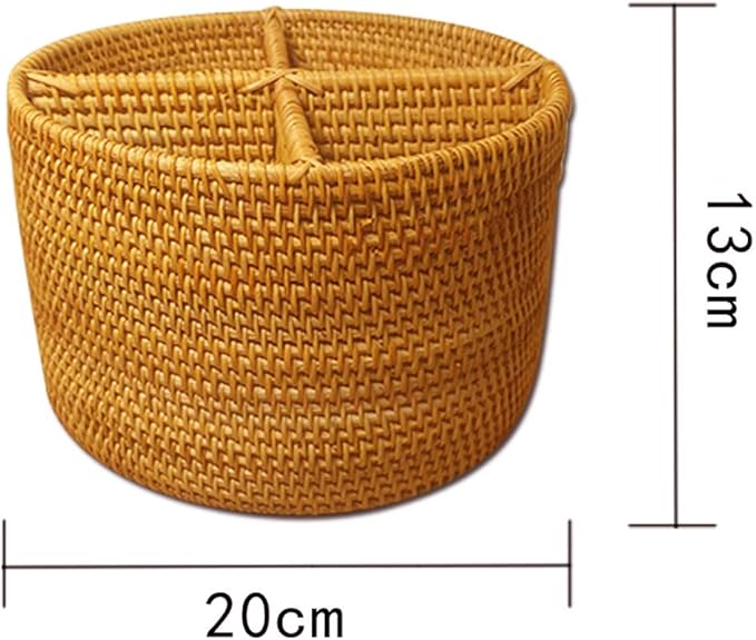 i-lan Natural Rattan 4 Compartments Storage Holder Cosmetics Organizer Utensil and Seasoning Bottle Serving Basket for Party(200mm 4-compartment Round Box)