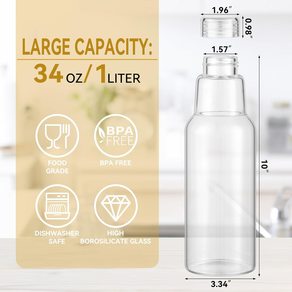 34 Oz Glass Juice Bottles with Lids, Glass Bottles, BPA Free, Borosilicate Glass for Juicing, Smoothies, Infused Water, Beverage Storage, Shaker Bottles (1 Pack)