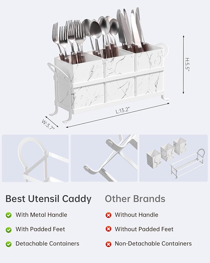 Marble Utensil Holder for Countertop - Stylish Marble Kitchen Accessories for Effortless Organization, Ideal Silverware Caddy for Party, Farmhouse Decor Friendly