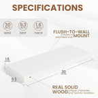 Fun Memories White Floating Shelves for Wall, 30 x 9 Inch Floating Shelf Set of 2, Rustic Natural Wood Wall Shelves, 9" Deep White Bathroom Shelves for Storage & Display