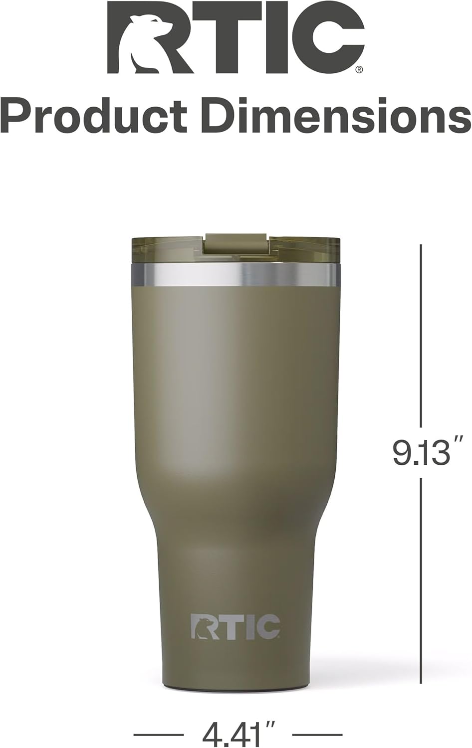 RTIC 40oz Essential Tumbler with Lid, Insulated, Stainless Steel, Metal, Double Wall Vacuum-Insulation, Ceramic Lined, Travel Cup for Iced Coffee, Tea, Hot and Cold Drink, Olive