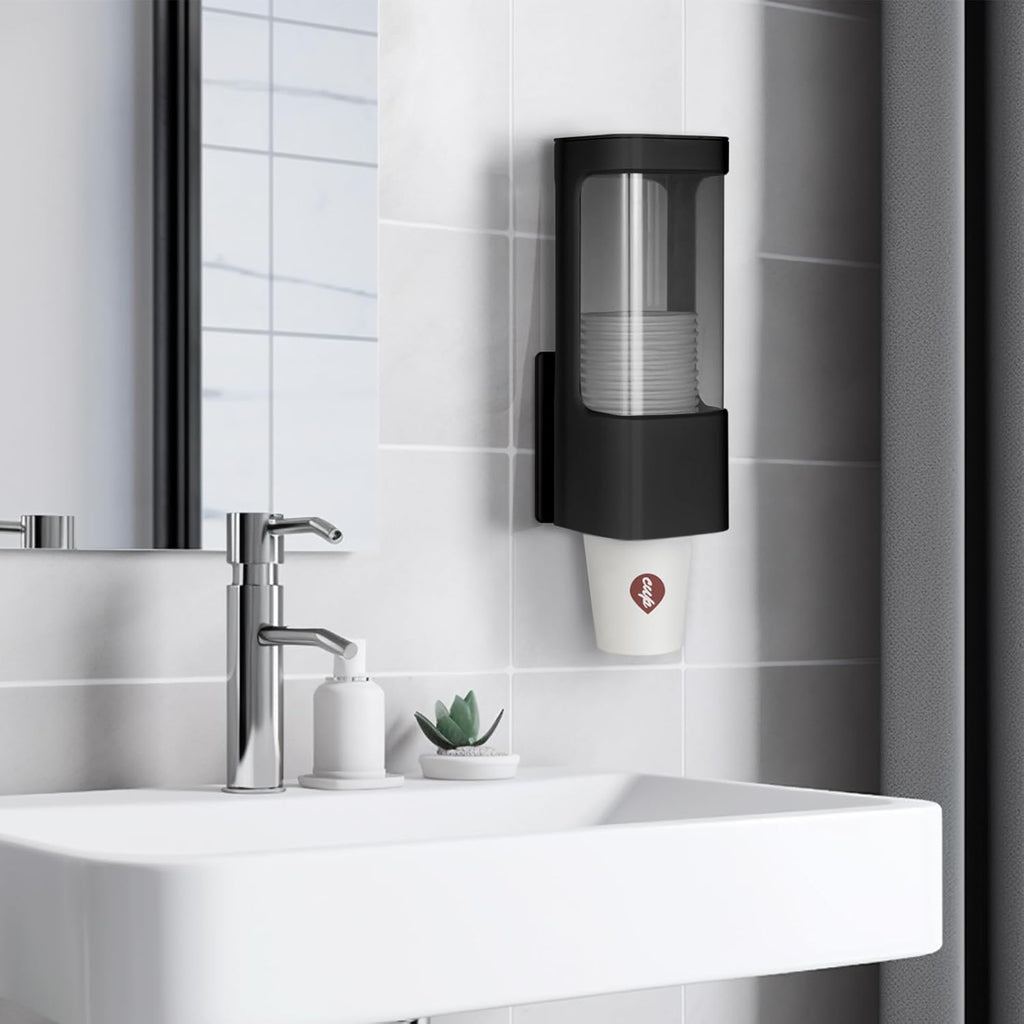 Cup Dispenser, Wall Mounted Water Cooler Cup Dispenser for 3oz-5oz Disposable Cups, Bathroom Cup Holder, Plastic Paper Cup Dispenser with Adhesive/Screw Mount for Office, Hospital, Bathroom