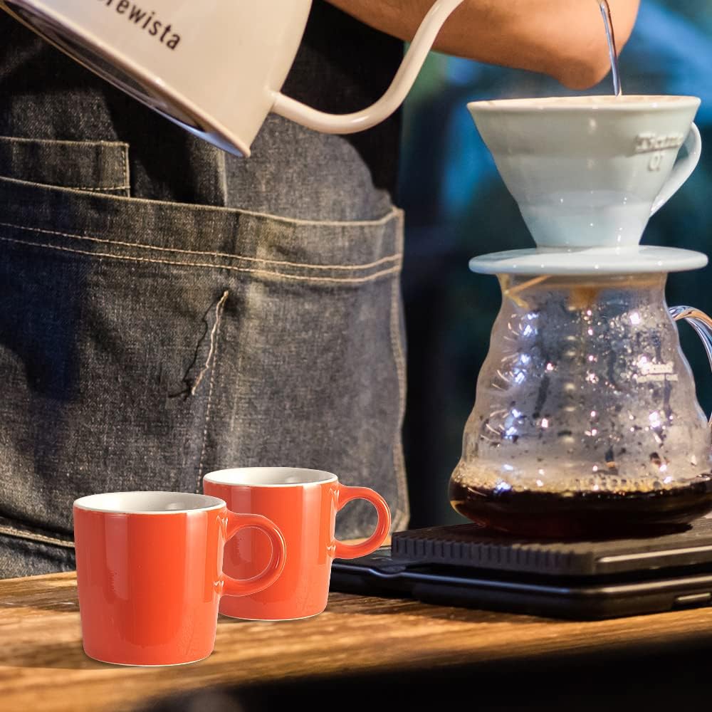 homEdge Mini Procelain Espresso Cup, 4 Ounces / 120 ml Tiny Ceramic Coffee Mugs Demitasse for Espresso, Tea- Set of 6, Orange