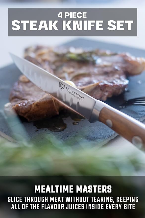 Dalstrong Steak Knife Set-4pc 5" Straight Blade Edge-Gladiator Series-Forged German High-Carbon Steel-w/Sheaths-Olive ABS Handle-Dinner Set Kitchen Knives