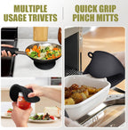 Rorecay 6pcs Oven Mitts and Pot Holders Sets Heat Resistant 500 Degrees, Extra Long and Non-Slip Silicone Oven Gloves Potholders Hot Pads for Kitchen Baking Cooking, Quilted Liner, Black