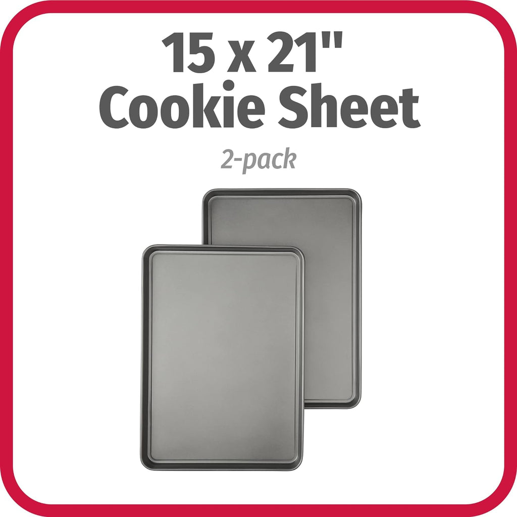 GoodCook Everday Nonstick Carbon Steel 15” x 21” Baking Sheet Set, 2 Pack – Extra-Large Carbon Steel Cooking Pans, Bakeware Set, Cookie Sheets for Baking, Oven Pan Set