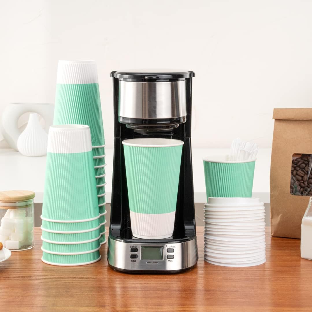 Restaurantware 16 Ounce Double Wall Disposable Coffee Cups, 500 Insulated Light Green Paper Tumblers with Ripple Wall Design, Lids Sold Separately for Hot Drinks like Tea, Hot Chocolate and More