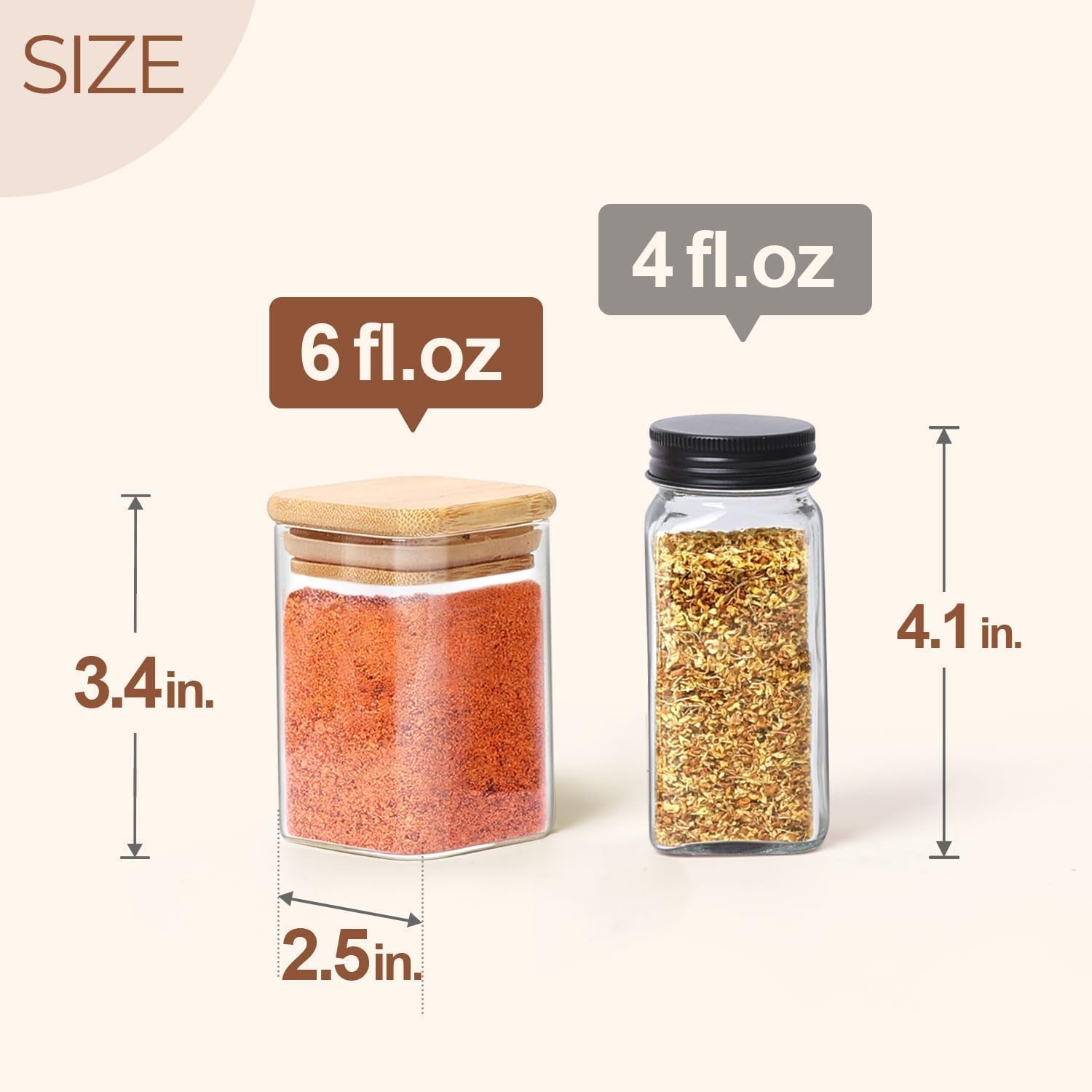 ComSaf Spice Jars with Labels 6 oz 12Pack, Small Spice Containers Starter Set, Glass Seasoning Jars with Lids, Square Seasoning Containers for Salt, Pepper, Chili Powder, Sugar, Ginger Ground, Cumin