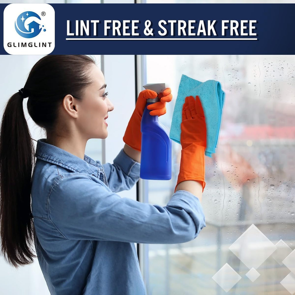 GLIMGLINT Microfiber Cleaning Cloth, 12 Pack Cleaning Rags, Cleaning Towels with 3 Color Assorted, 14"X12"(Yellow/White/Blue)