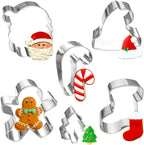 Christmas Cookie Cutters Large 6Pcs, Metal Christmas Hat Socks Candy Canes Santa Claus Ginger Man Mini Tree Shapes Cookie Cutters, 430 Stainless Steel Biscuit Fondant Doubt Cutter
