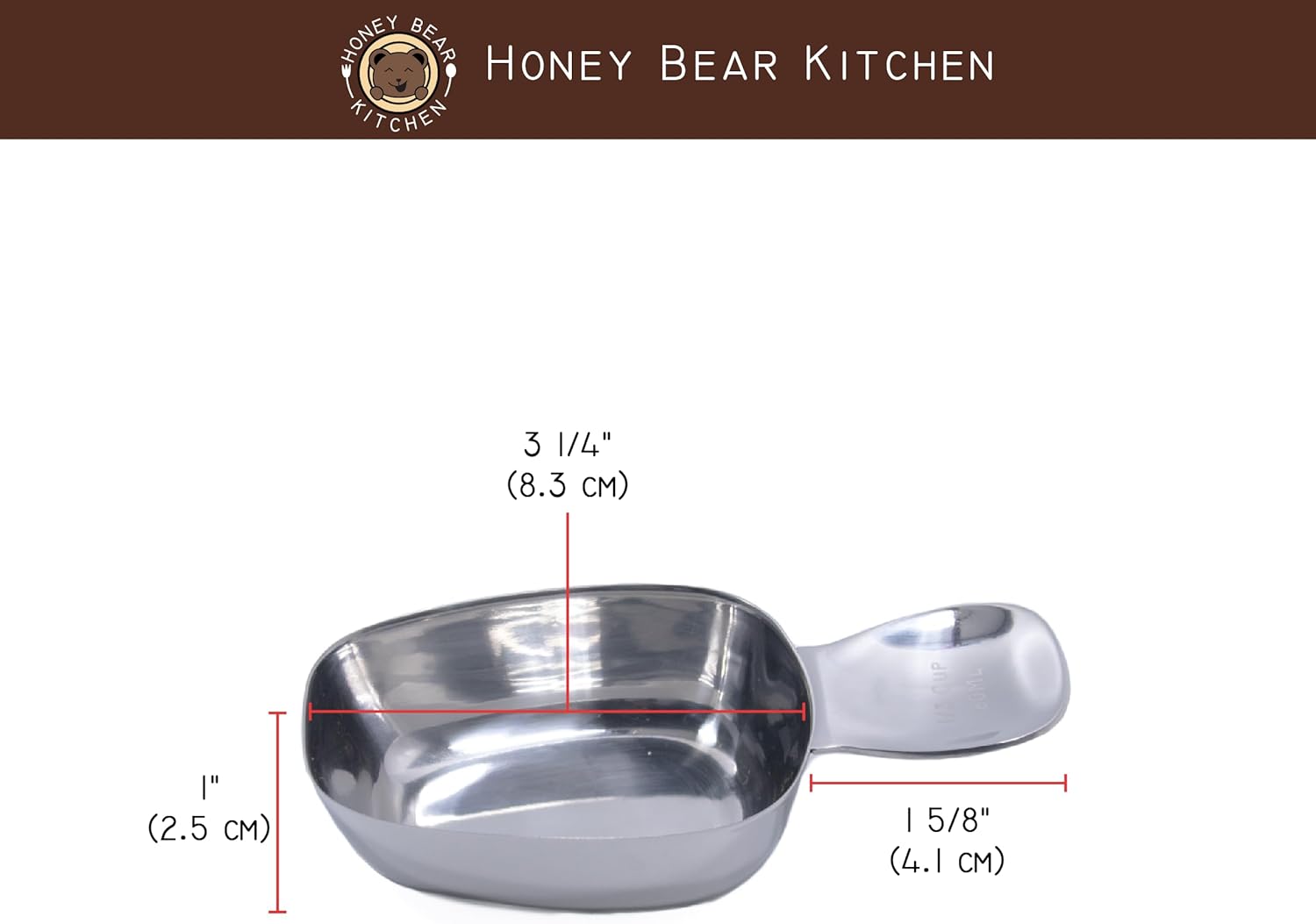Honey Bear Kitchen Measuring Cup, Polished Stainless Steel (2, Canister Scoop 1/3 Cup 80 ml)
