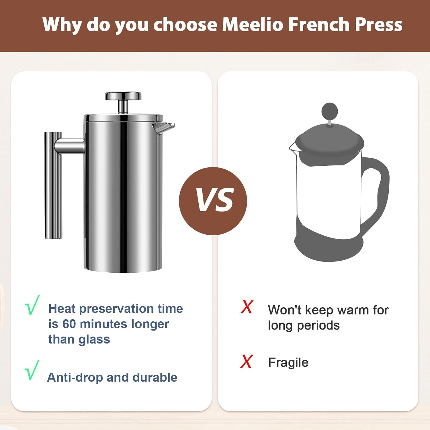 Small French Press 350ml, Double-Wall Insulated French Press Coffee Press Stainless Steel for travel camping, Single Cup Pour Over Coffee Maker (1 cup, 12 OZ)