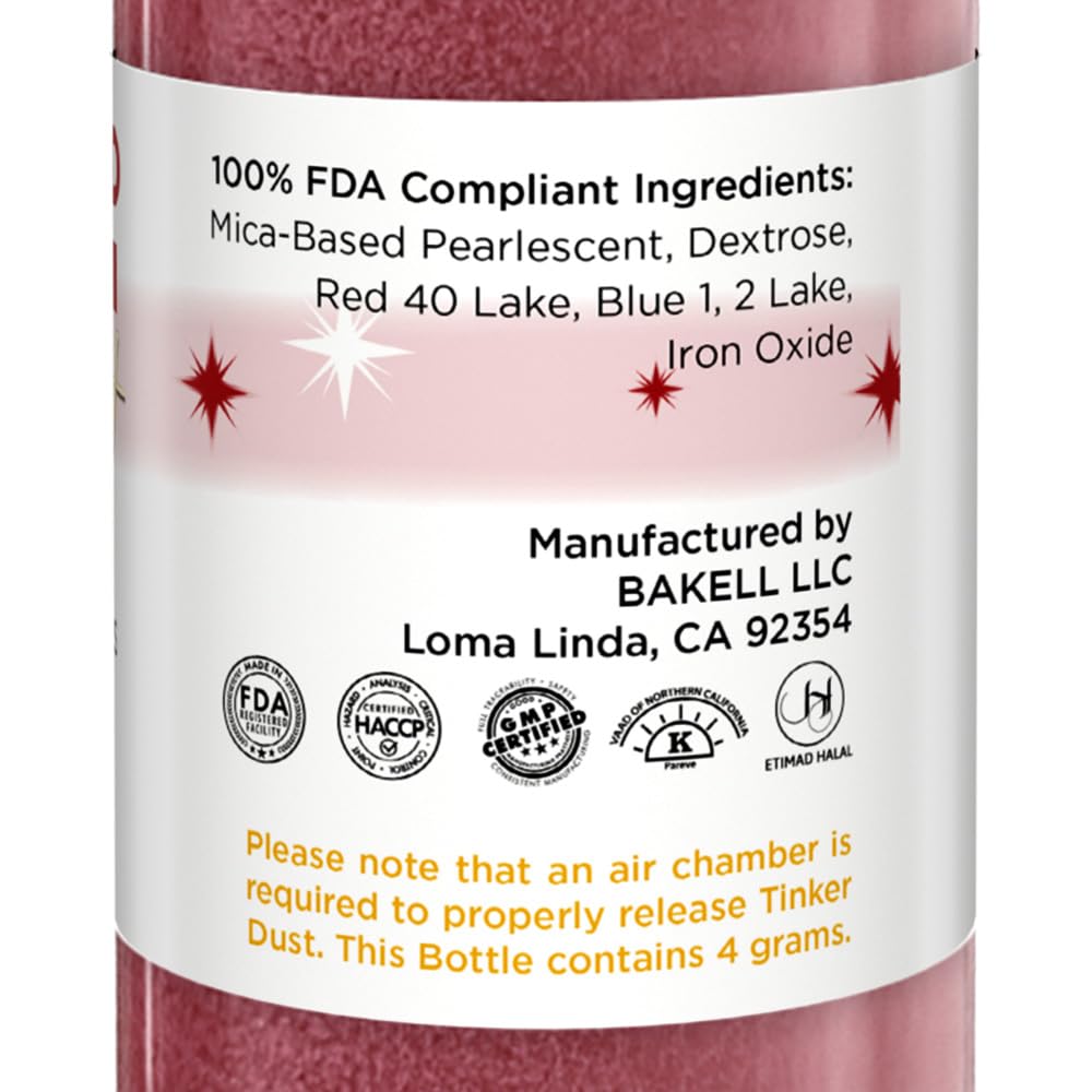 Bakell - Christmas Red Tinker Dust (4g, 1x Mini Spray Pump) Edible Glitter for Food, Desserts, and Beverages!