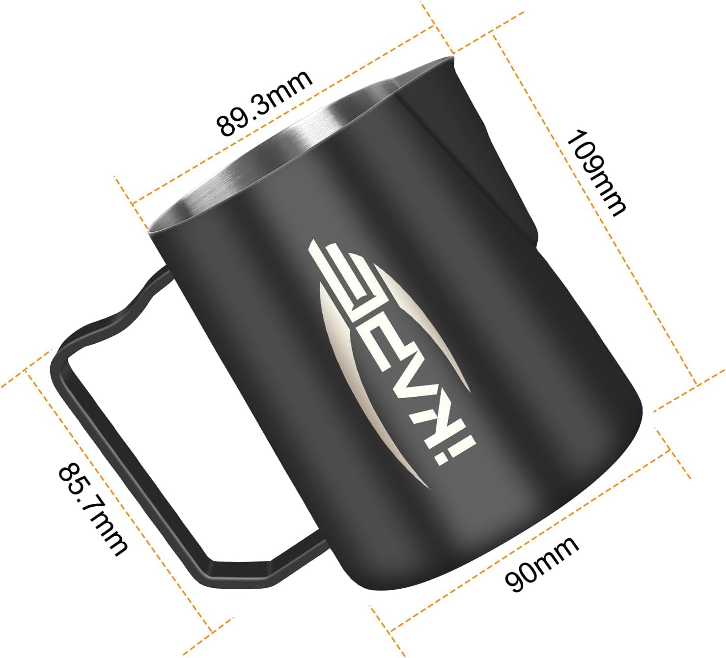 IKAPE Espresso Milk Pitcher, Espresso Steaming Pitcher with Sharp Spout for Espresso Barista Tool, 20.3 oz / 600ml Milk Frothing Jug (Black)