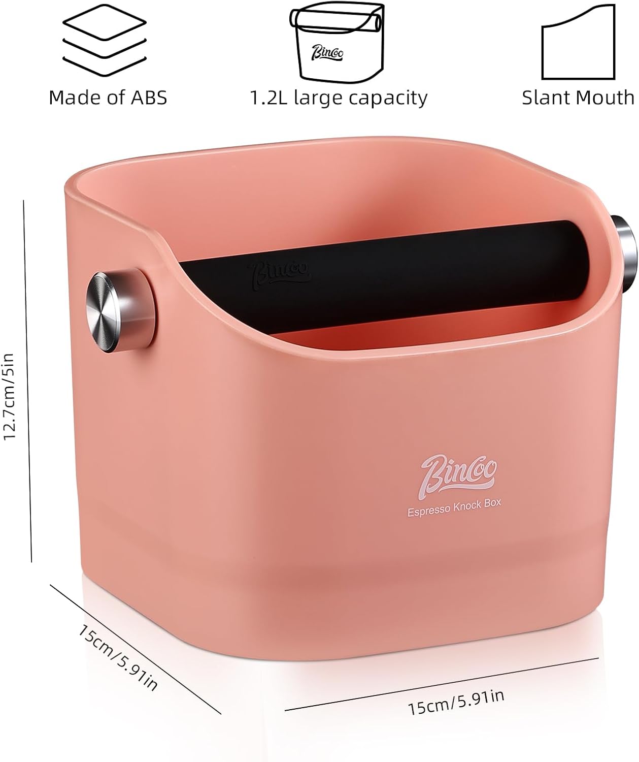 Espresso Knock Box - Bincoo Pink1.2L Large Espresso Machine Knock Box for Espresso, Barista Style Coffee Knock Box for Grounds with Removable Shock Anti-Slip Base. (Pink)