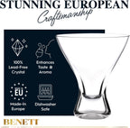 BENETI Martini Glasses Set of 4 | Made in Europe | 8oz Clear Stemless Cocktail Bar Drinking Glassware Set for Parties (4 Pack)
