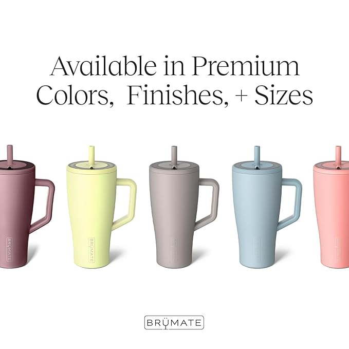 BrüMate Era 30 oz Tumbler with Handle & Straw | 100% Leakproof Insulated Water Bottle Tumbler with Lid & Flexible SoftSip Straw | Made of Stainless Steel | Cup Holder Friendly | 30oz (Navy Polka Dots)