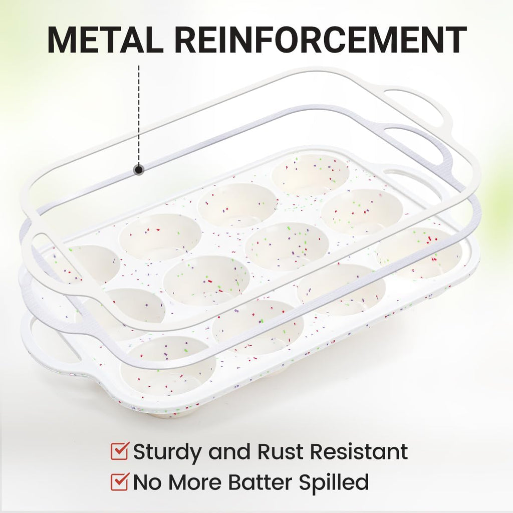 Silicone Muffin Pans for Baking, Metal Reinforced Frame Jumbo 6 Cups & Regular 12 Cups Cupcake Pan Nonstick Muffin Pan for Homemade Baking Easy to Handle