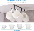 Mug Rack Under Cabinet - Coffee Cup Holder, 12 Mugs Hooks Under Shelf, Display Hanging Cups Drying Hook for Bar Kitchen Utensils Black