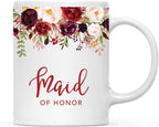 Andaz Press 11oz. Wedding Ceramic Coffee Tea Mug Gift, Fall Autumn Marsala Burgundy Flowers Roses Florals, Maid of Honor, 1-Pack, Includes Gift Box