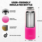 Insulated Water Bottle 40 oz, Triple Wall Vacuum Stainless Steel (Cold for 48 Hrs), Leak Proof & Non-BPA, Modern Water Flask Jug with Paracord Handle & Straw Spout Lids, Ombre Pink