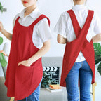 NEWGEM Japanese Linen Cross Back Cooking Aprons for Women Men with Pockets Cute for Baking Kitchen