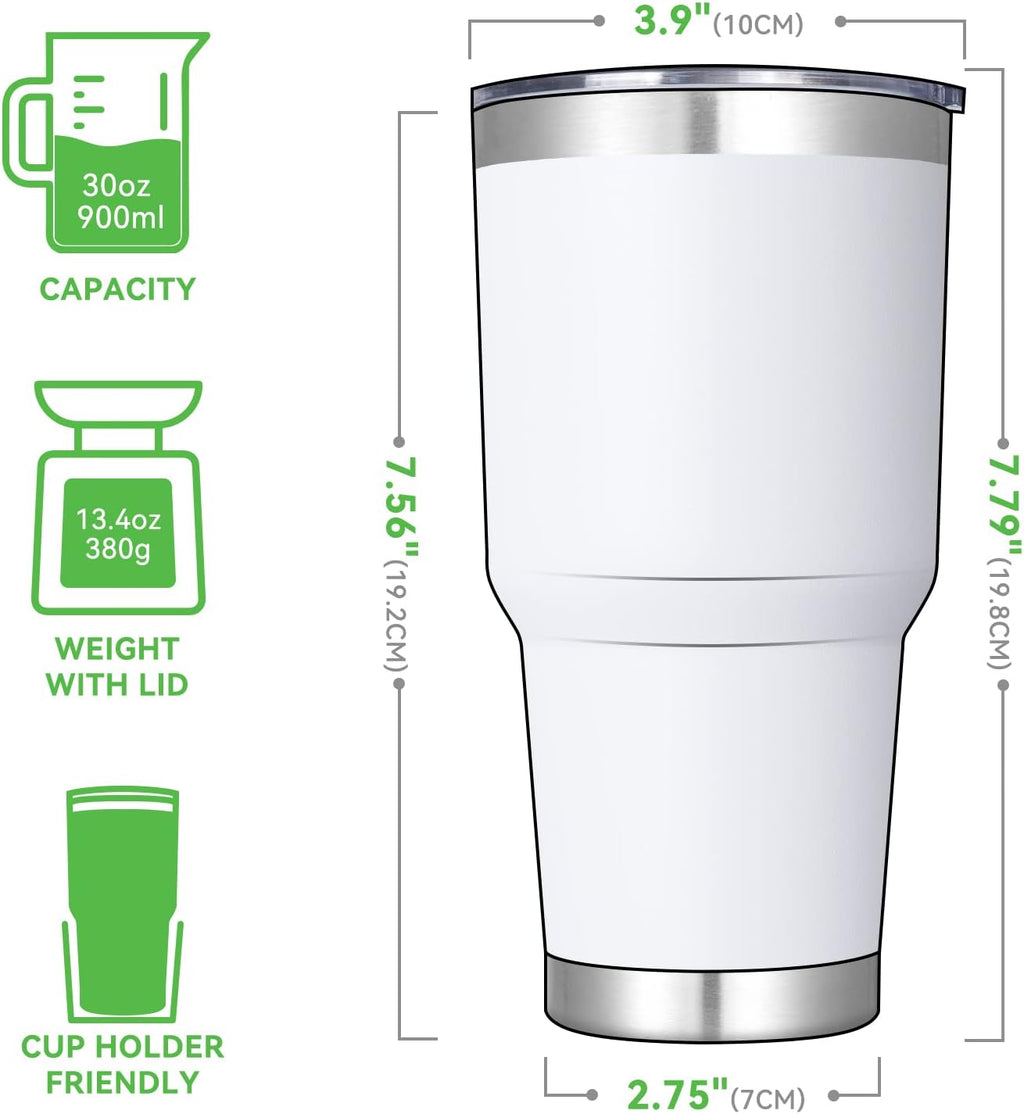 DOMICARE 30 oz Tumbler with Lid and Straw, Stainless Steel Tumblers Bulk, Insulated Vacuum Double Wall Travel Coffee Mug, Durable Powder Coated Tumbler Cups (White, 4)