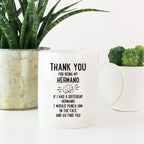 Andaz Press Funny Family 11oz. Coffee Mug Gift, Thank You for Being My Hermano, Punch in Face, 1-Pack, Christmas Birthday Drinking Cup Present Ideas