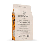 Lifeboost French Vanilla Cognition Mushroom Coffee - Low Acid Medium Organic Coffee with Nootropic Lions Mane & Chaga Mushrooms - Increase Energy, Boost Focus & Immune Support - 12 oz Bag - Ground