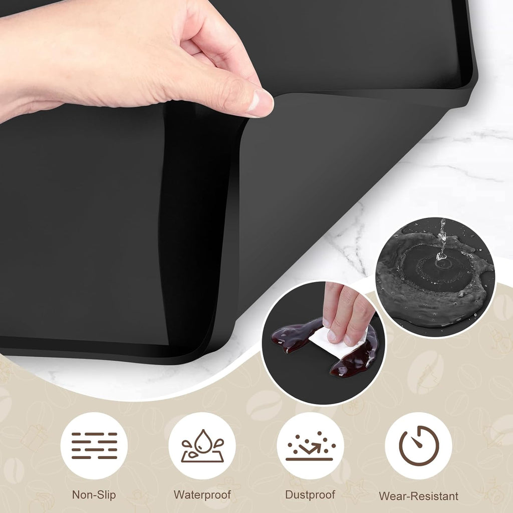 Silicone Coffee Mat with 6PCS Coasters,24''x16'' Kitchen Bar Accessories Fits Under Coffee Maker and Pot,Espresso Machine,Detachable Dish Drying Mat for Tamper,Sugar Packets,Cups,Countertop Protection