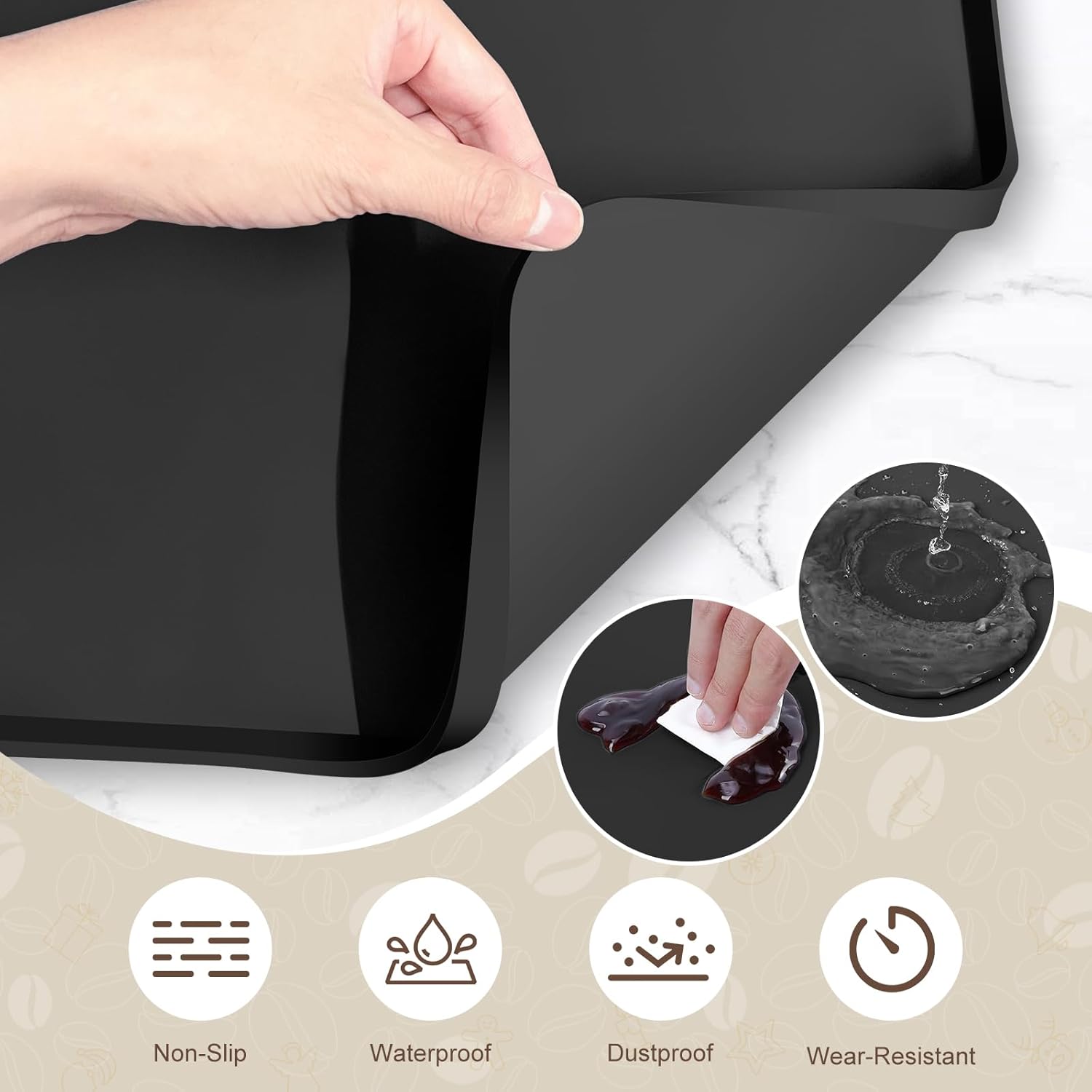 Silicone Coffee Mat with 6PCS Coasters,24''x16'' Kitchen Bar Accessories Fits Under Coffee Maker and Pot,Espresso Machine,Detachable Dish Drying Mat for Tamper,Sugar Packets,Cups,Countertop Protection