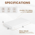 Floating Shelves for Wall, Real Wood Floating Shelf Set of 2, 8 Inch Deep Floating Shelves, Rustic Wood Wall Shelf for Home Decor, Deep Storage Shelves for Bathroom, Kitchen, 16"W x 8"D, White Color