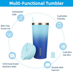 BJPKPK 22oz Insulated Tumbler With lid And Straw Stainless Steel Tumblers Travel Coffee Mug Reusable Thermal Cup,Sky