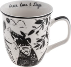 Karma Gifts 16 oz Black and White Boho Mug Dog - Cute Coffee and Tea Mug - Ceramic Coffee Mugs for Women and Men