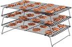 Restaurantware Met Lux 15.7 x 9.8 x 8.3 Inch Wire Baking Rack Set 1 Stackable Oven Wire Rack Set - 3-Tier Design Oven-Ready Up To 392F Black Iron Cooling Rack Set With Collapsible Feet