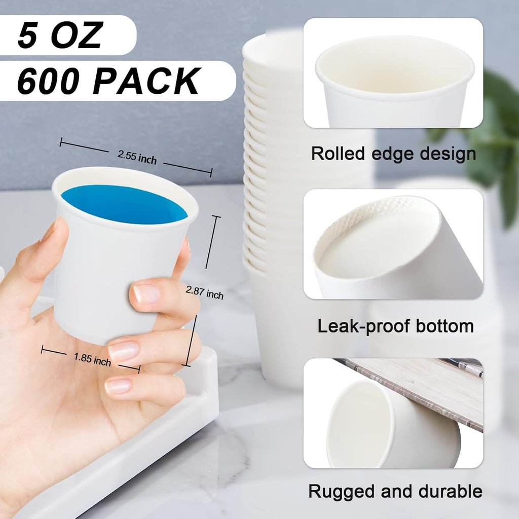 600 Pack 5 oz Paper Cups, Disposable Mini Bathroom Mouthwash Cups, Hot/Cold Drinking Cups, White Disposable Paper Cups for Bathroom, Home, Party, Office, Picnic, Travel