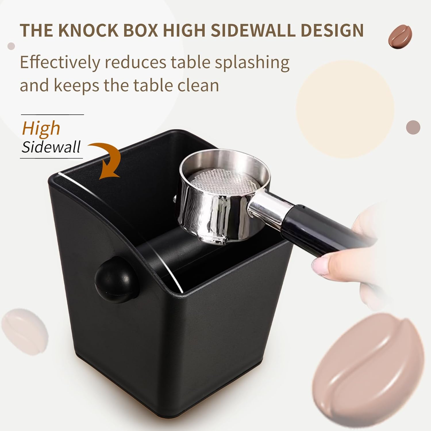 Knock Box Square High Sidewall Design Espresso Knock Box Tamping Mat Espresso Machine Accessories Set of 2 with Removable Knock Bar and Anti-Slip Base for Home Office Espresso Accessories