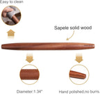 Muso Wood French Rolling Pin and Silicone Baking Mat Set, Sapele Wooden Rolling Pin 15.75 Inch and Tapered Roller for Fondant, Pie Crust, Cookie, Pastry