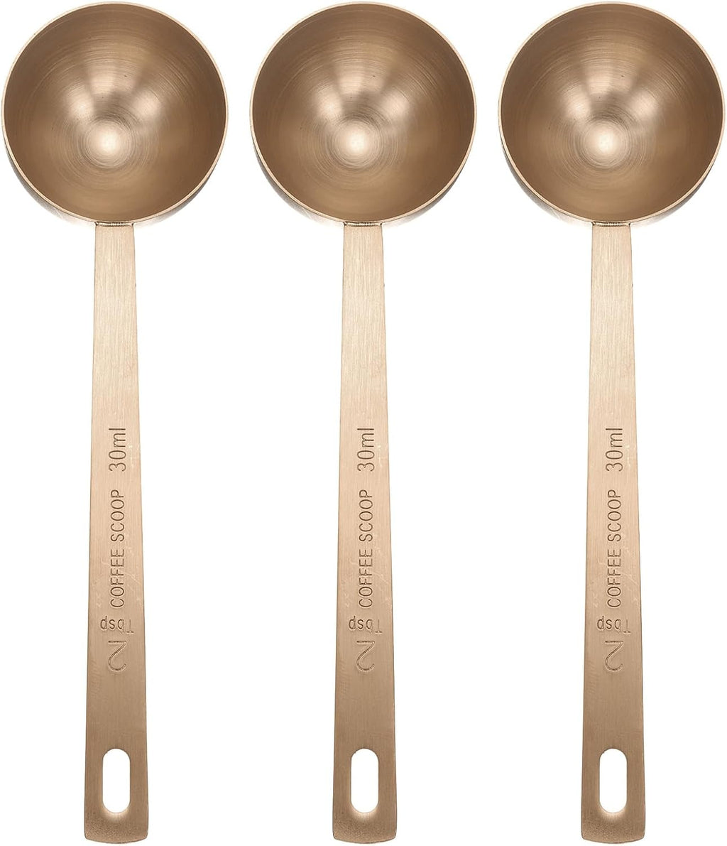 HARFINGTON 3pcs Coffee Scoop Spoon 2tbsp (6tsp, 30ml) 304 Stainless Steel Long Handle Teaspoon/Tablespoon Measuring Spoons Scoops for Tea Sugar Kitchen, Rose Gold