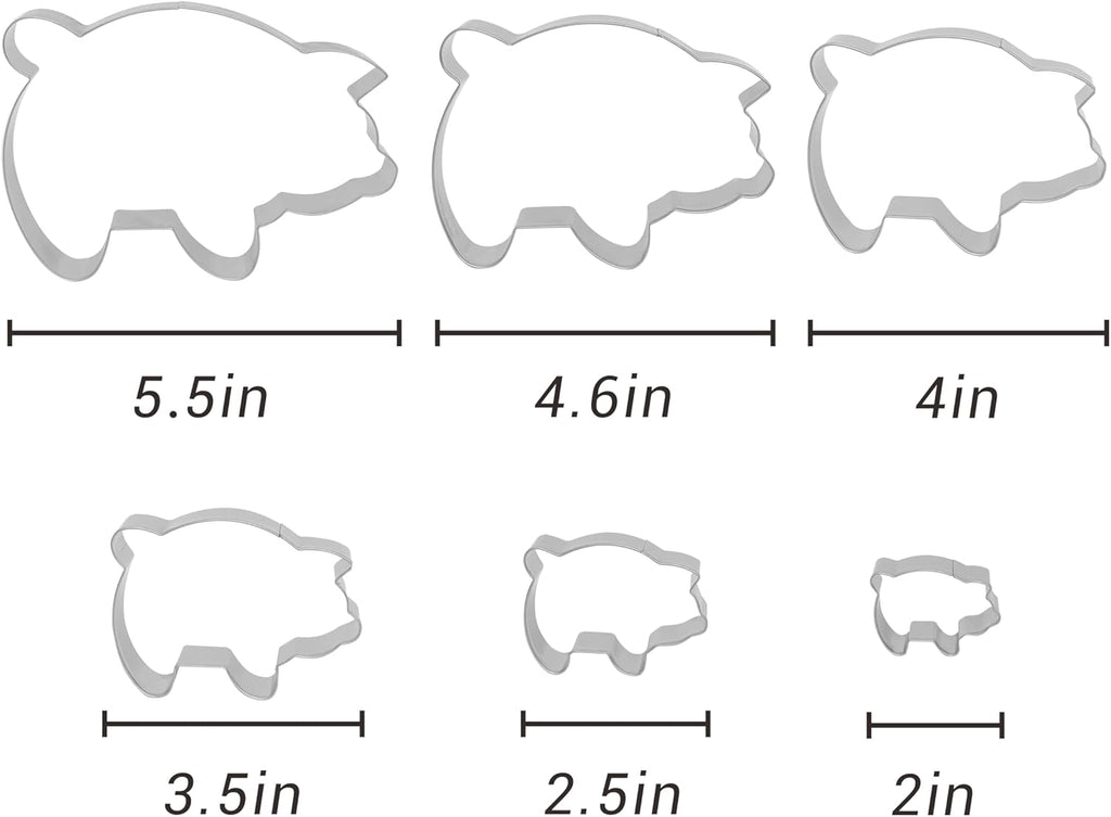 6PC Stainless Steel Pig Cookie Cutters Mexican - 5.5", 4.5", 4", 3.5", 2.5", 2.0"，Perfect for Mexican Concha Bread - Concha Cutter and Concha Stamp，Baking Tools for Pig Shaped Pastry and Bread Making
