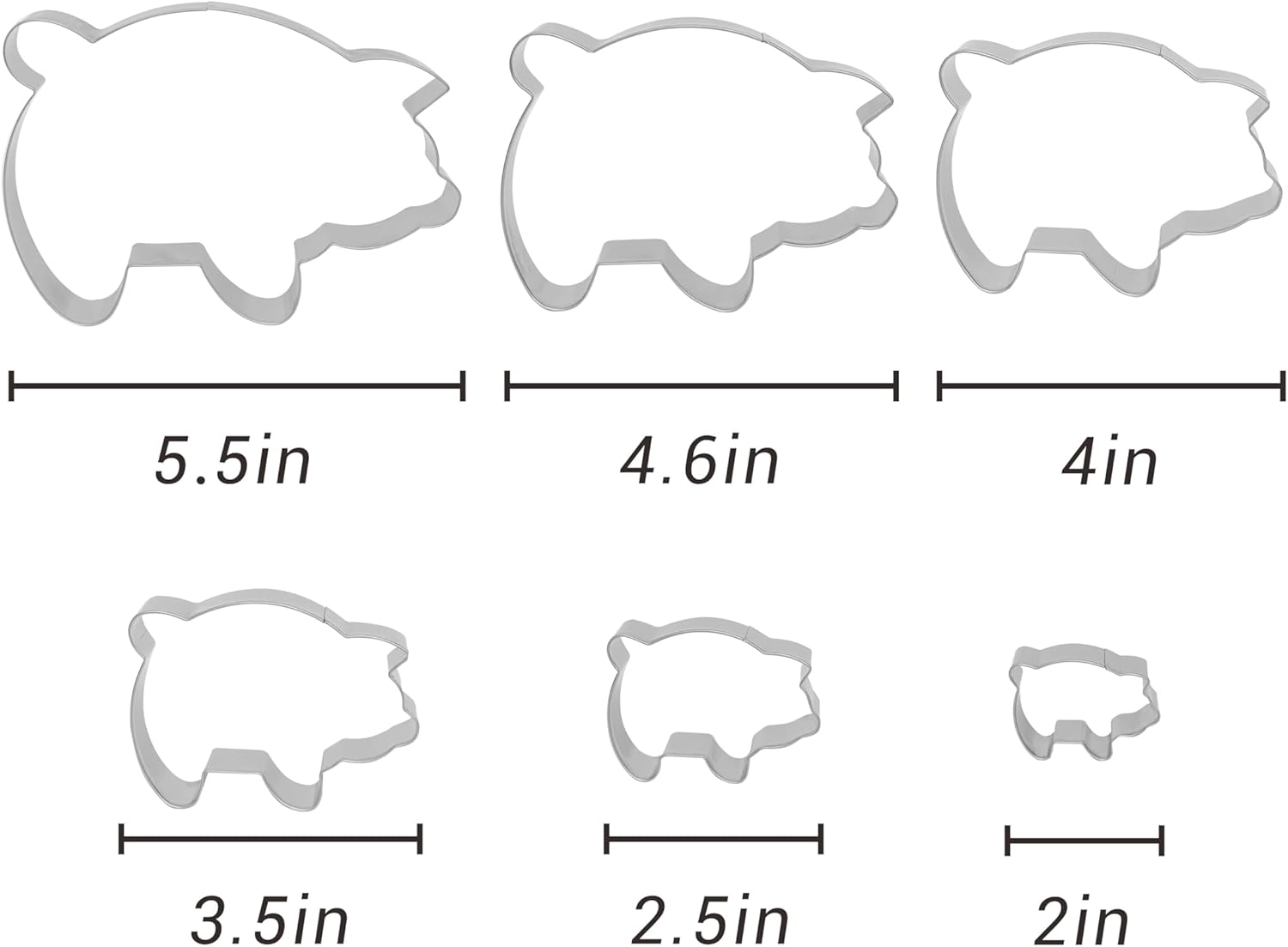 6PC Stainless Steel Pig Cookie Cutters Mexican - 5.5", 4.5", 4", 3.5", 2.5", 2.0"，Perfect for Mexican Concha Bread - Concha Cutter and Concha Stamp，Baking Tools for Pig Shaped Pastry and Bread Making